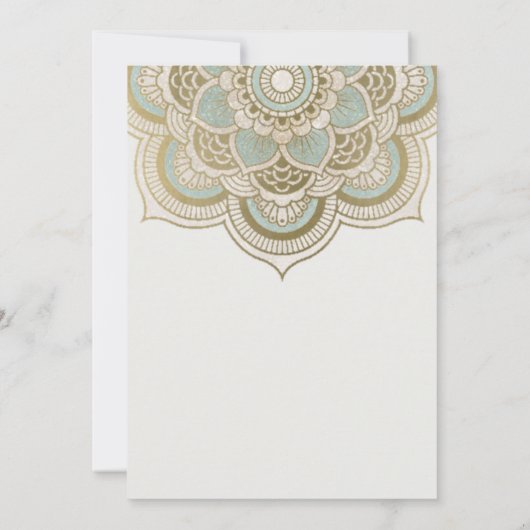 Classy  Gold Blauwgroen Mandala Vow Renewal Invite Bedankkaart (Achterkant)