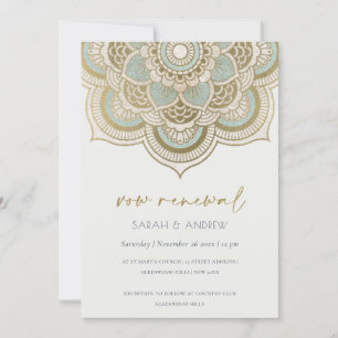 Classy  Gold Blauwgroen Mandala Vow Renewal Invite Bedankkaart