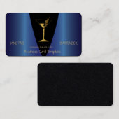 Classy Gold Blue Metallic Bartender Visitekaartje (Voorkant / Achterkant)