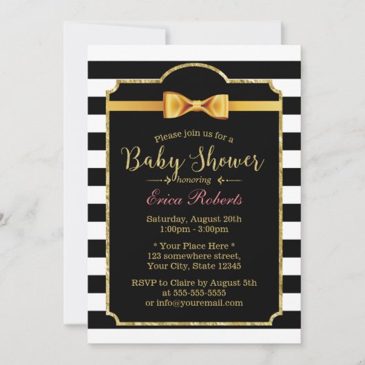 Classy Gold Bow Stropdas Modern Stripes Baby showe Kaart (Voorkant)
