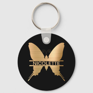 Classy Gold Butterfly Naam Monogram Aangepast Sleutelhanger