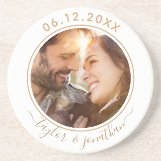 Classy Gold Chic Modern Wedding Personalized Photo Zandsteen Onderzetter