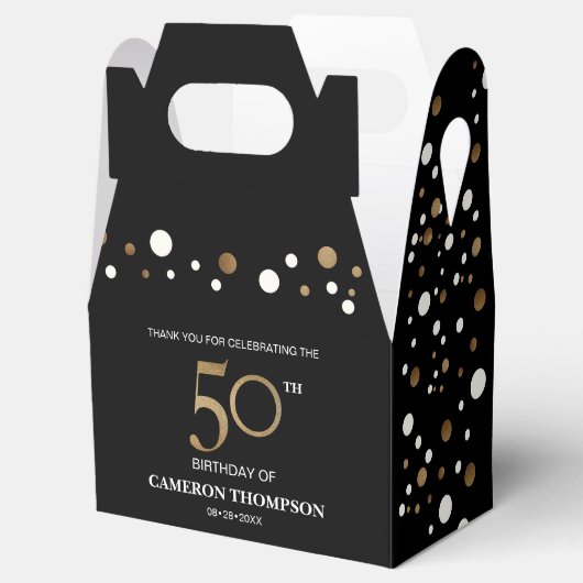 Classy Gold Confetti Black 50e verjaardag Bedankdoosjes (Geopend)