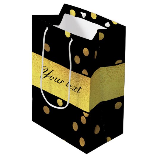 Classy Gold Confetti Black Medium Cadeauzakje (Voorkant Gekanteld)