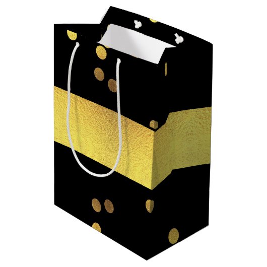 Classy Gold Confetti Black Medium Cadeauzakje (Achterkant Gekanteld)