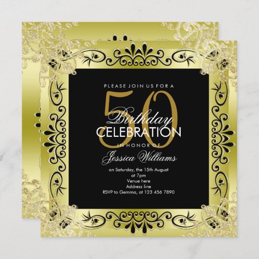 Classy Gold Decorative met 50th Birthday Kaart (Voorkant / Achterkant)