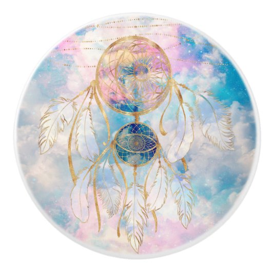 Classy Gold dreamcatcher Rainbow Clouds Sky-ontwer Keramische Knop (Voorkant)