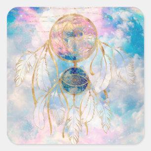 Classy Gold dreamcatcher Rainbow Clouds Sky-ontwer Vierkante Sticker