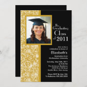 Classy Gold en Black Afstuderen Invitation Photo Kaart (Voorkant / Achterkant)