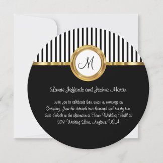 Classy Gold en Black Monogram Wedding Invitations Kaart