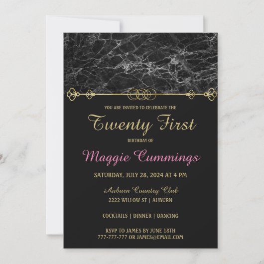 Classy Gold en Marble Birthday Invitation Kaart (Voorkant)