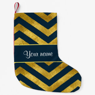 Classy Gold en marineblauw Chevrons Kleine Kerstsok