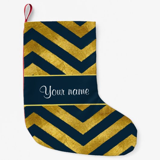 Classy Gold en marineblauw Chevrons Kleine Kerstsok (Voorkant)