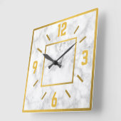 Classy Gold en White Faux Marble Vierkante Klok (Hoek)