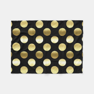 Classy Gold Foil Polka Dots Black Fleece Deken