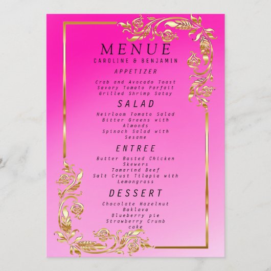 Classy Gold Glitter en roze - Menu (Voorkant)