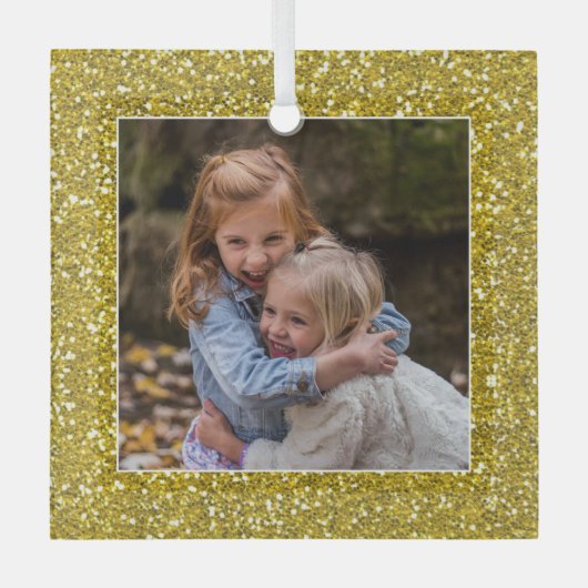 Classy Gold Glitter-kerstfoto Glas Ornament (Voorkant)