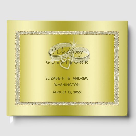 Classy Gold Glitter & Wedding Rings Gastenboek (Voorkant)