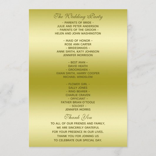 Classy Gold Glitter & Wedding Rings Program Programma (Achterkant)