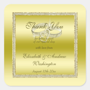 Classy Gold Glitter & Wedding Rings Vierkante Sticker
