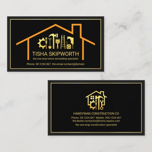 Classy Gold Handyman Gereedschap Dak Lijst Visitekaartje (Voorkant / Achterkant)