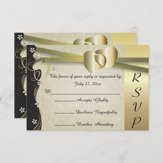 Classy Gold Heart Wedding - RSVP (Voorkant / Achterkant)