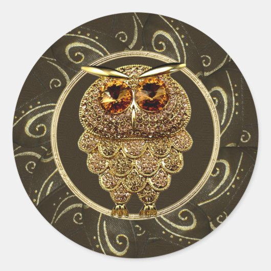 Classy Gold Jewels Steampunk Uil Stickers (Voorkant)