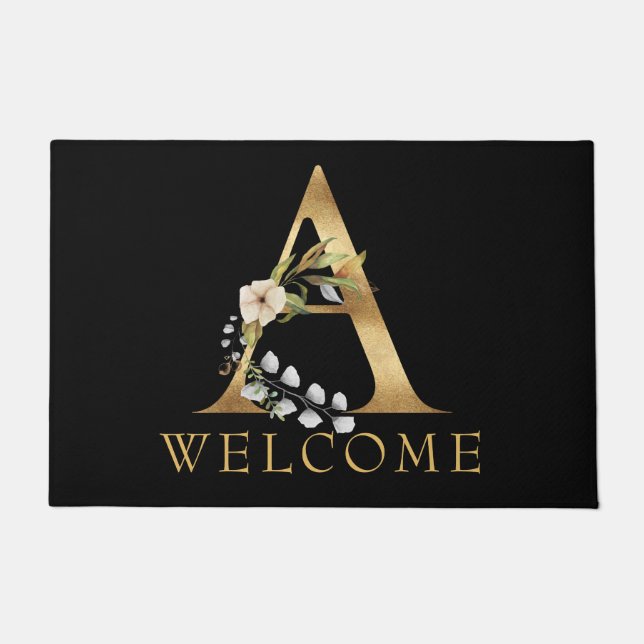 Classy Gold Monogram A met Flowers Doormat Deurmat (Voorkant)