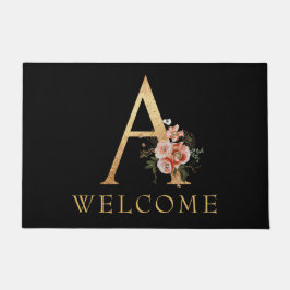 Classy Gold Monogram A met popy Flowers Doormat Deurmat