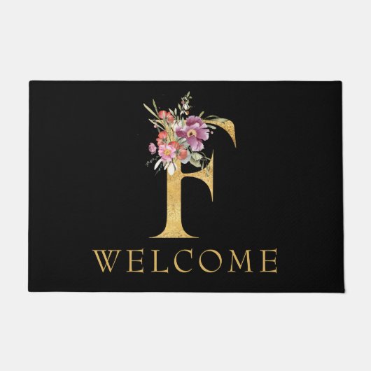 Classy Gold Monogram F met roze Florals deurmat (Voorkant)