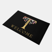 Classy Gold Monogram T met roze Florals deurmat (Schuin)