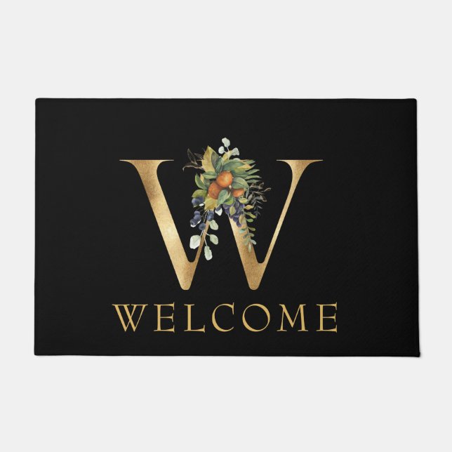 Classy Gold Monogram W met fruit en bloemen Deurmat (Voorkant)
