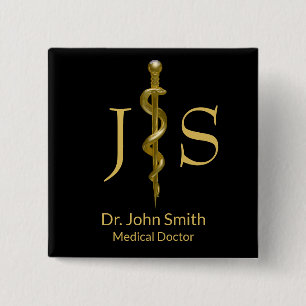 Classy Gold op de zwarte weg van Asclepius Medical Vierkante Button 5,1 Cm