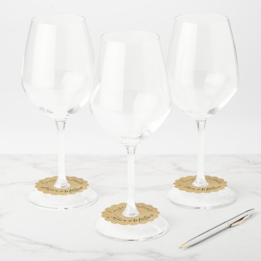 Classy Gold Print Bericht en aangepaste namen Wijnglaslabel (Set)