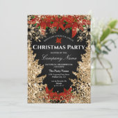 Classy Gold Red Glitter Corporate Christmas Party Kaart (Staand voorkant)