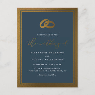 Classy Gold Rings & Navy Blue Wedding Uitnodiging Briefkaart