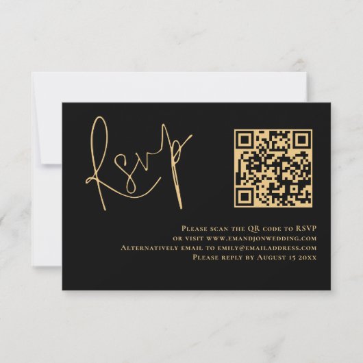 Classy Gold Script Black QR Code Wedding RSVP Kaartje (Voorkant)