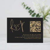 Classy Gold Script Black QR Code Wedding RSVP Kaartje (Staand voorkant)