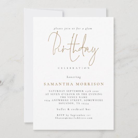 Classy Gold Script N'importe quel âge Invitation a (Devant)