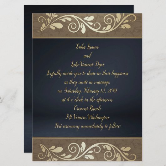 Classy Gold Swirl Flat Wedding Uitnodiging (Voorkant / Achterkant)
