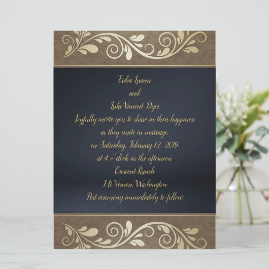Classy Gold Swirl Flat Wedding Uitnodiging (Staand voorkant)