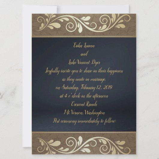 Classy Gold Swirl Flat Wedding Uitnodiging (Voorkant)