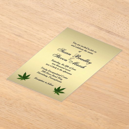 Classy Gold Weed Ticket Uitnodiging voor bruiloft Acryl Uitnodigingen (Laagn)