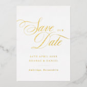 Classy Gold & White Script Photo Save the Date Folie Uitnodiging (Voorkant)