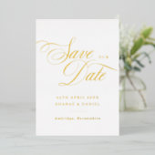 Classy Gold & White Script Photo Save the Date Folie Uitnodiging (Staand Voorkant)