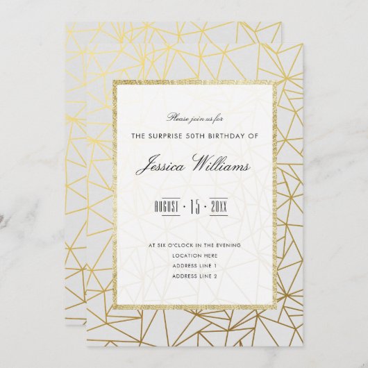 Classy Gold & White Surprise 50ste verjaardagsfees Kaart (Voorkant / Achterkant)