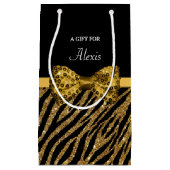 Classy Gold Zebra print FAUX Glitz Bow met naam Klein Cadeauzakje (Voorkant)