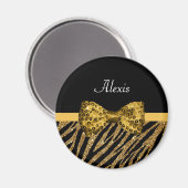 Classy Gold Zebra print FAUX Glitz Bow met naam Magneet (Voorkant / Achterkant)