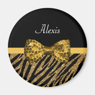 Classy Gold Zebra print FAUX Glitz Bow met naam Magneet