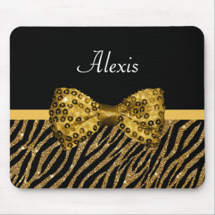 Classy Gold Zebra print FAUX Glitz Bow met naam Muismat